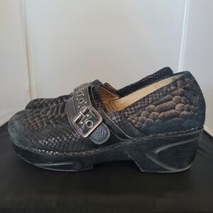 Nurse Mates Pillowtop Women's 10 Chelsea Slip On Clogs Leather Black Snake Croc